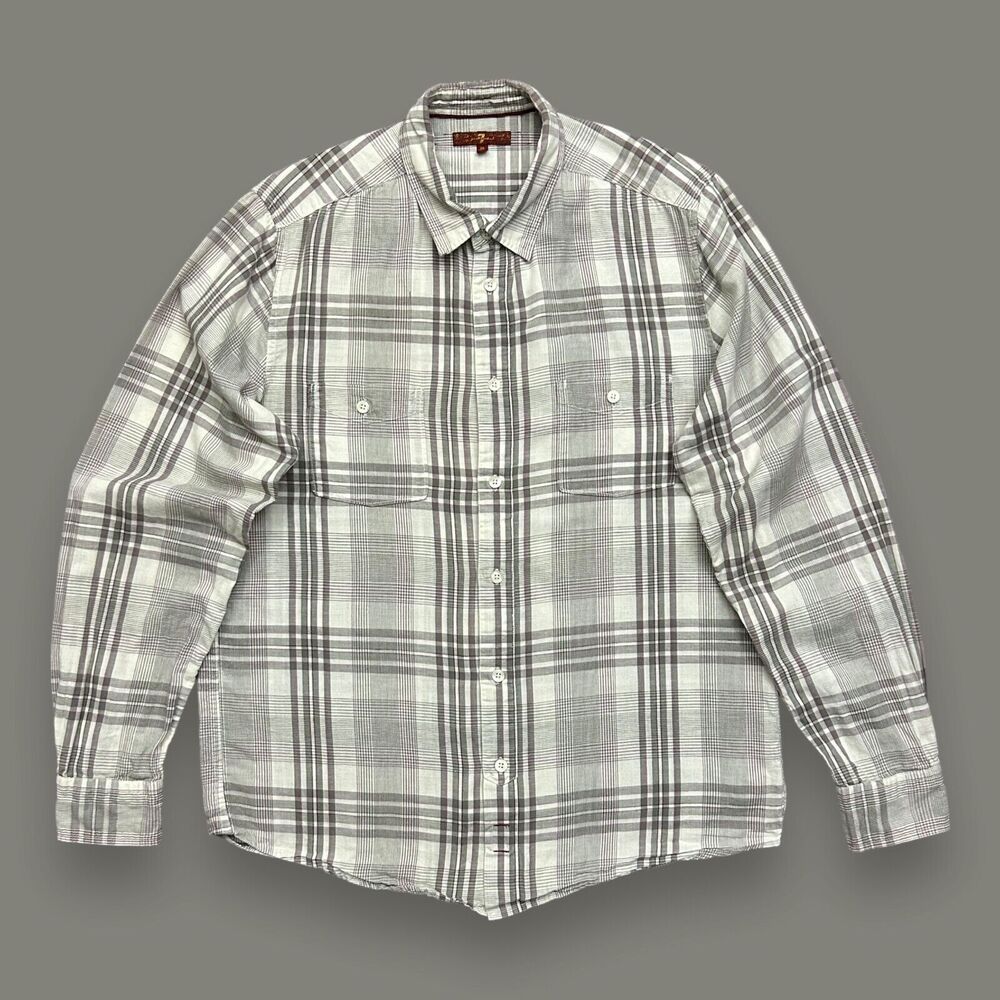 7 For All Mankind Plaid Shirt Linen Cotton Button Collared Top Size Medium